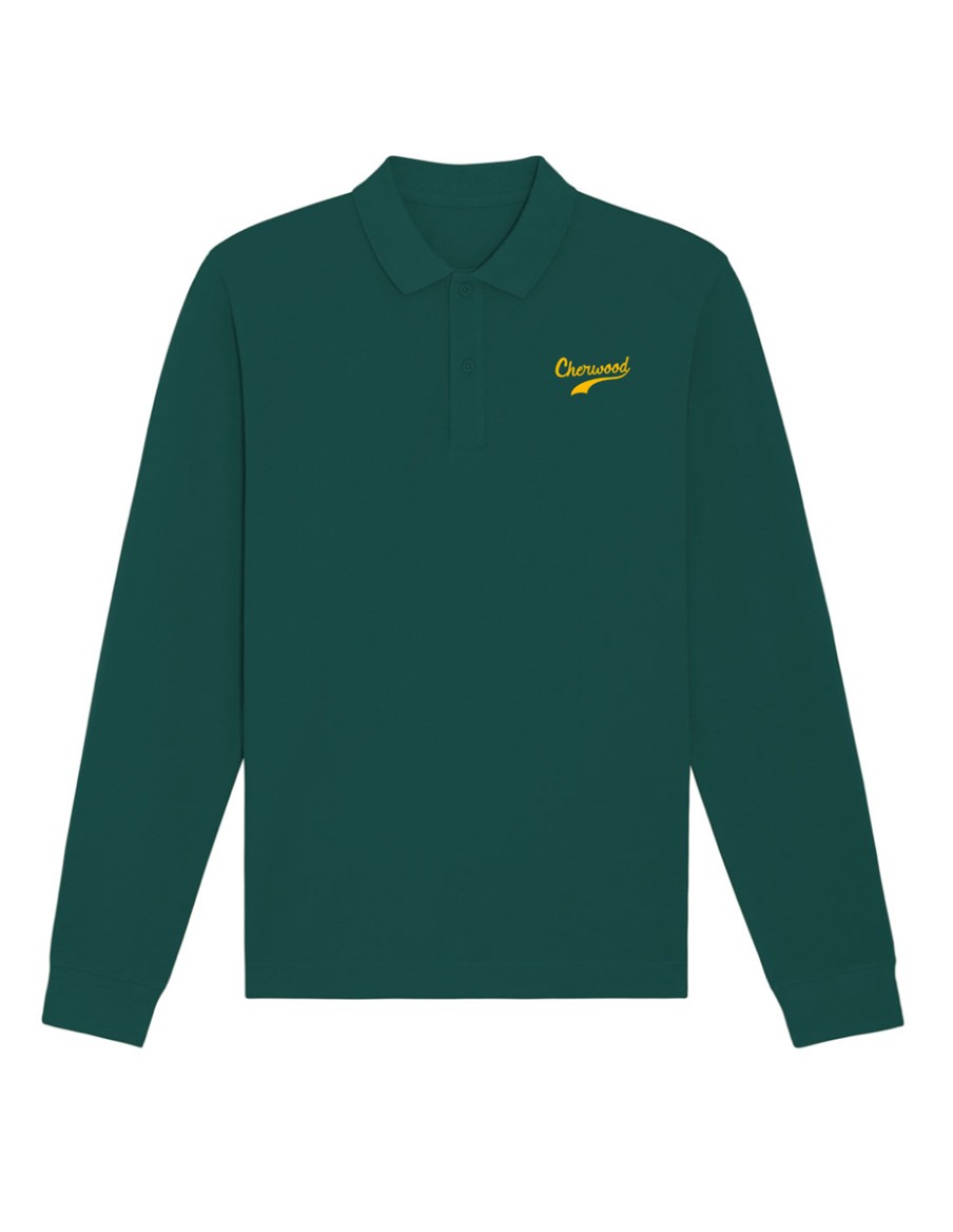 Polo manches longues Signature Vert Glazed Homme Brodé • Outlet • Cherwood