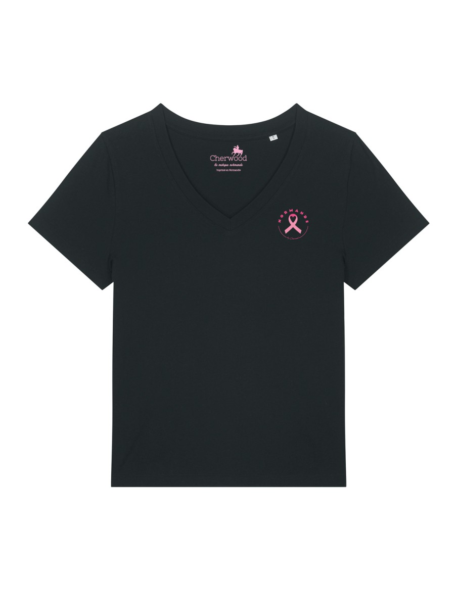 Octobre Rose T-shirt Femme col V Normande • Octobre Rose • Cherwood
