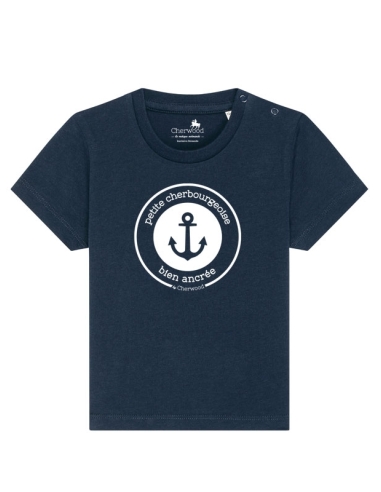T-shirt Bébé fille petite Cherbourgeoise bien ancrée navy