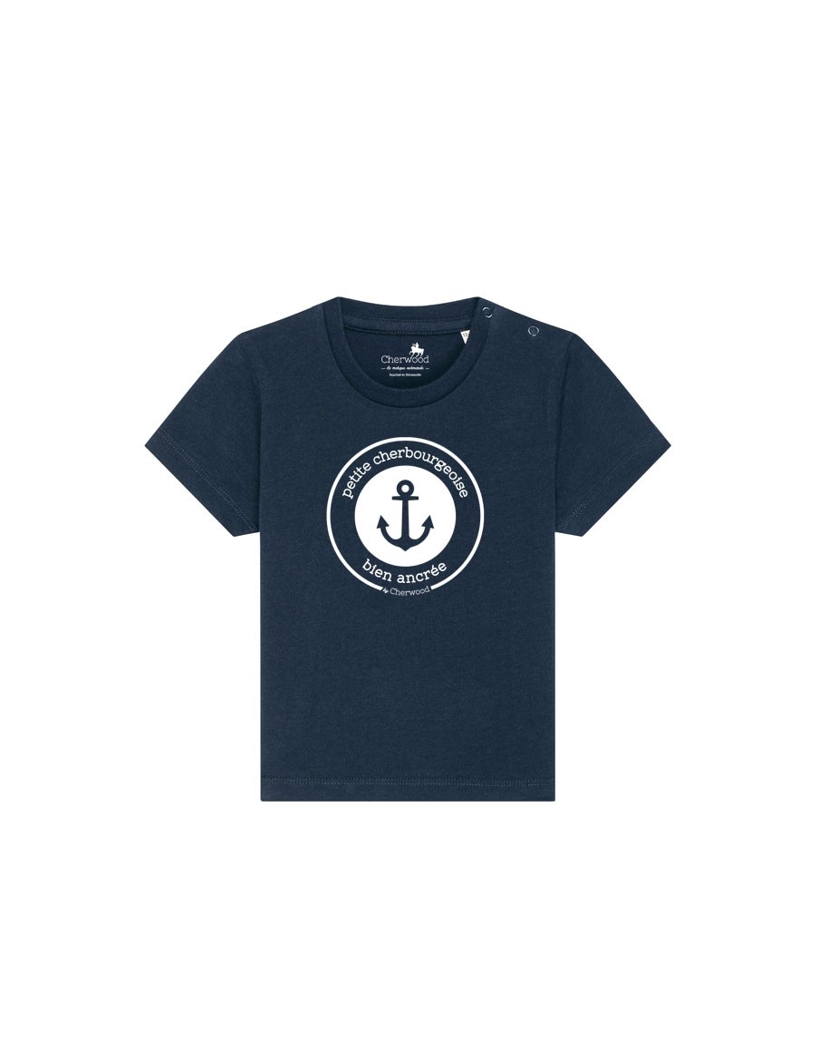 T-shirt Bébé fille petite Cherbourgeoise bien ancrée navy