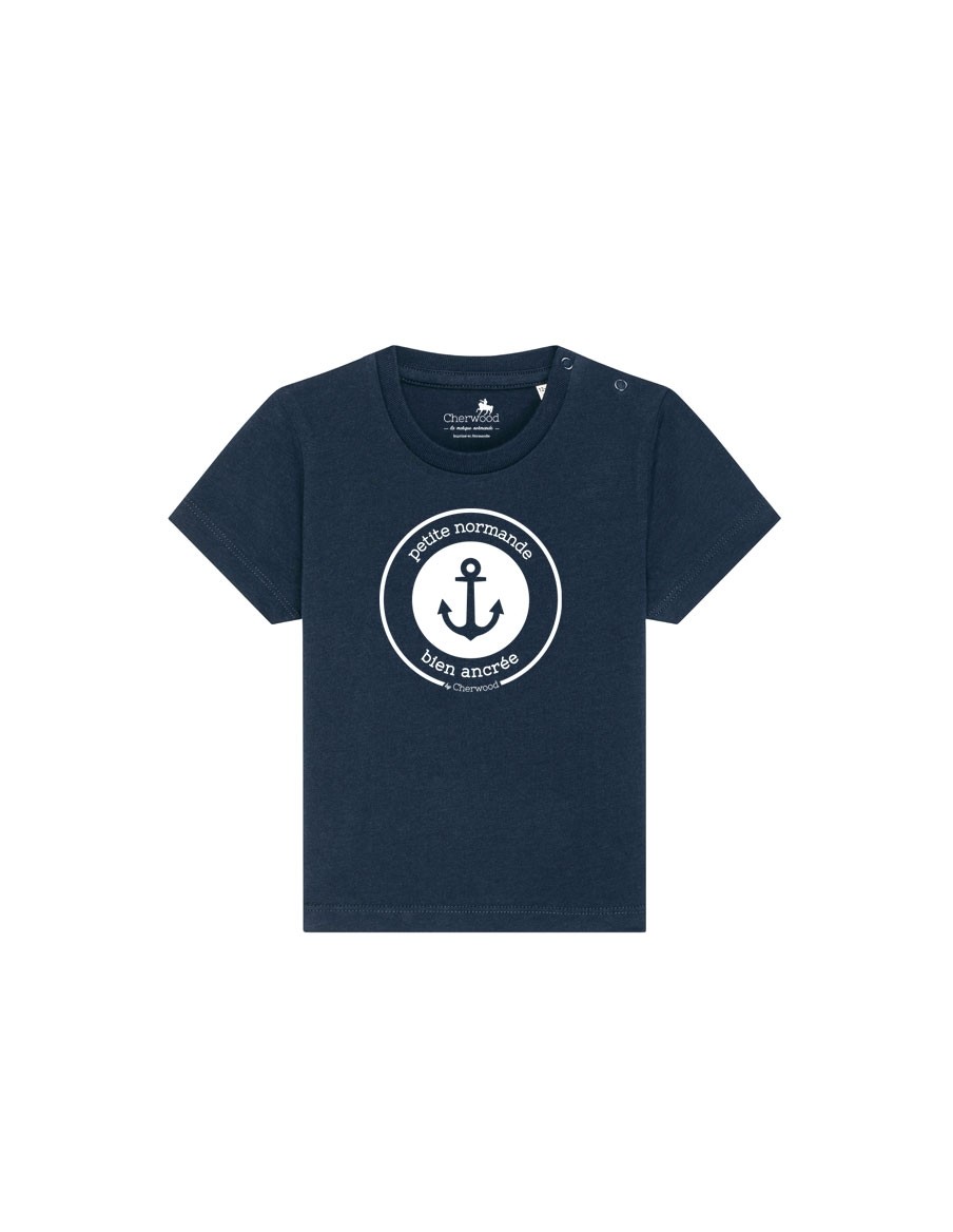 T-shirt Bébé fille petite Normande bien ancrée navy