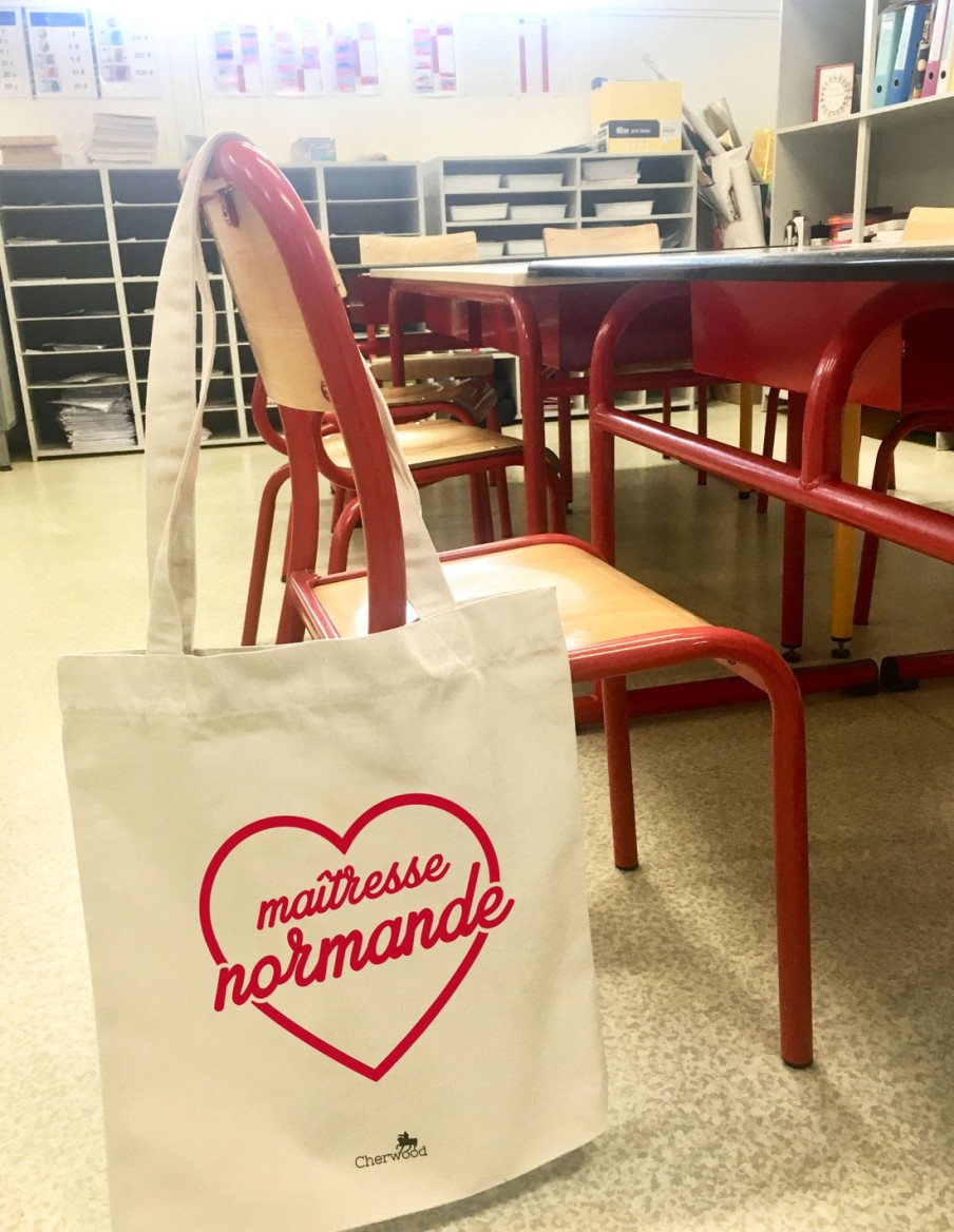 Tote-bag écru Maîtresse Normande coeur