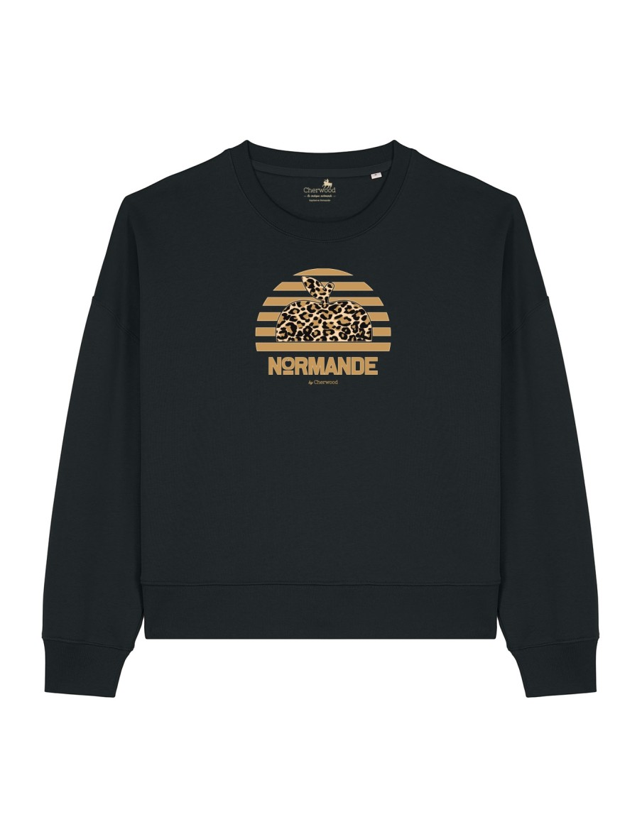 Sweat Femme Noir Normande Proud Léopard • Femme • Cherwood